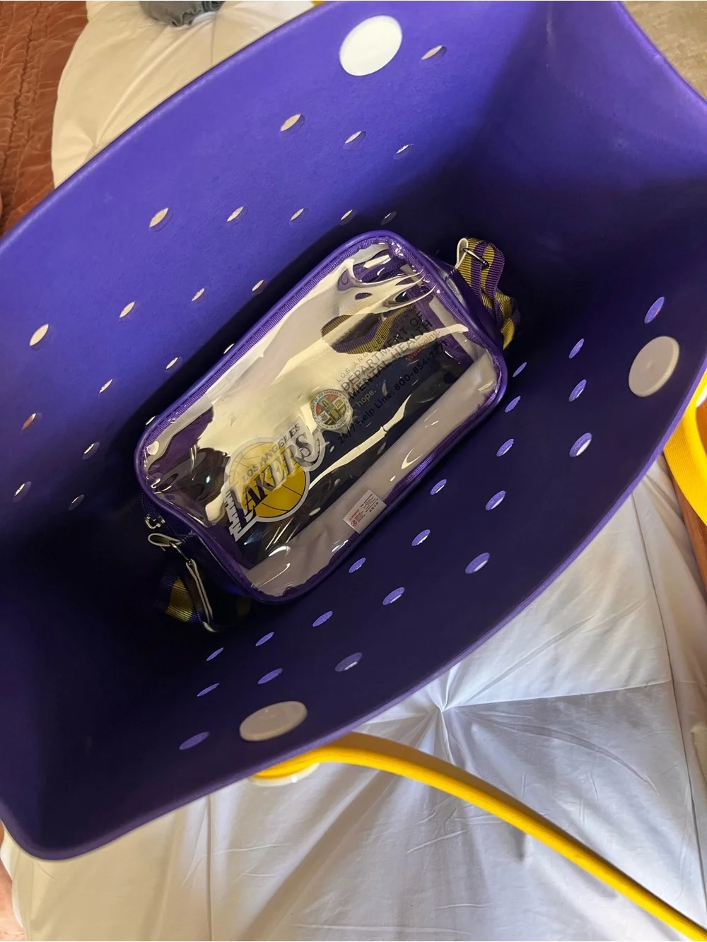 Purple Tote BOGG BAG Crocs lk LA Los Angeles Lakers NBA New w/ crossbody bum bag